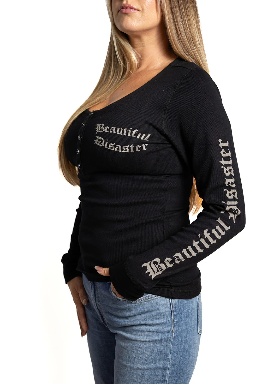 Beautiful Disaster Henley - Black - Image 4