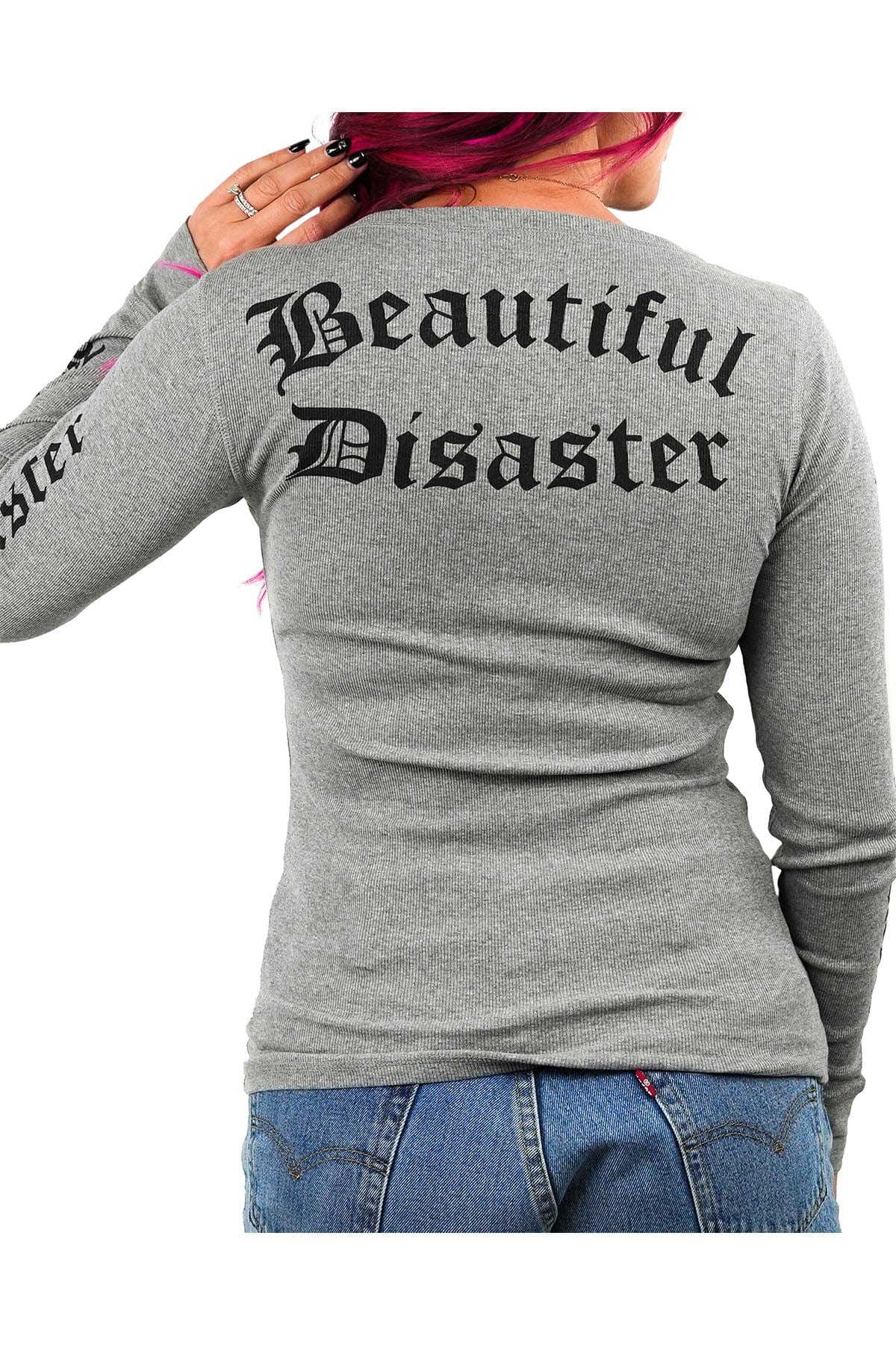 Beautiful Disaster Henley - Gray - Image 3
