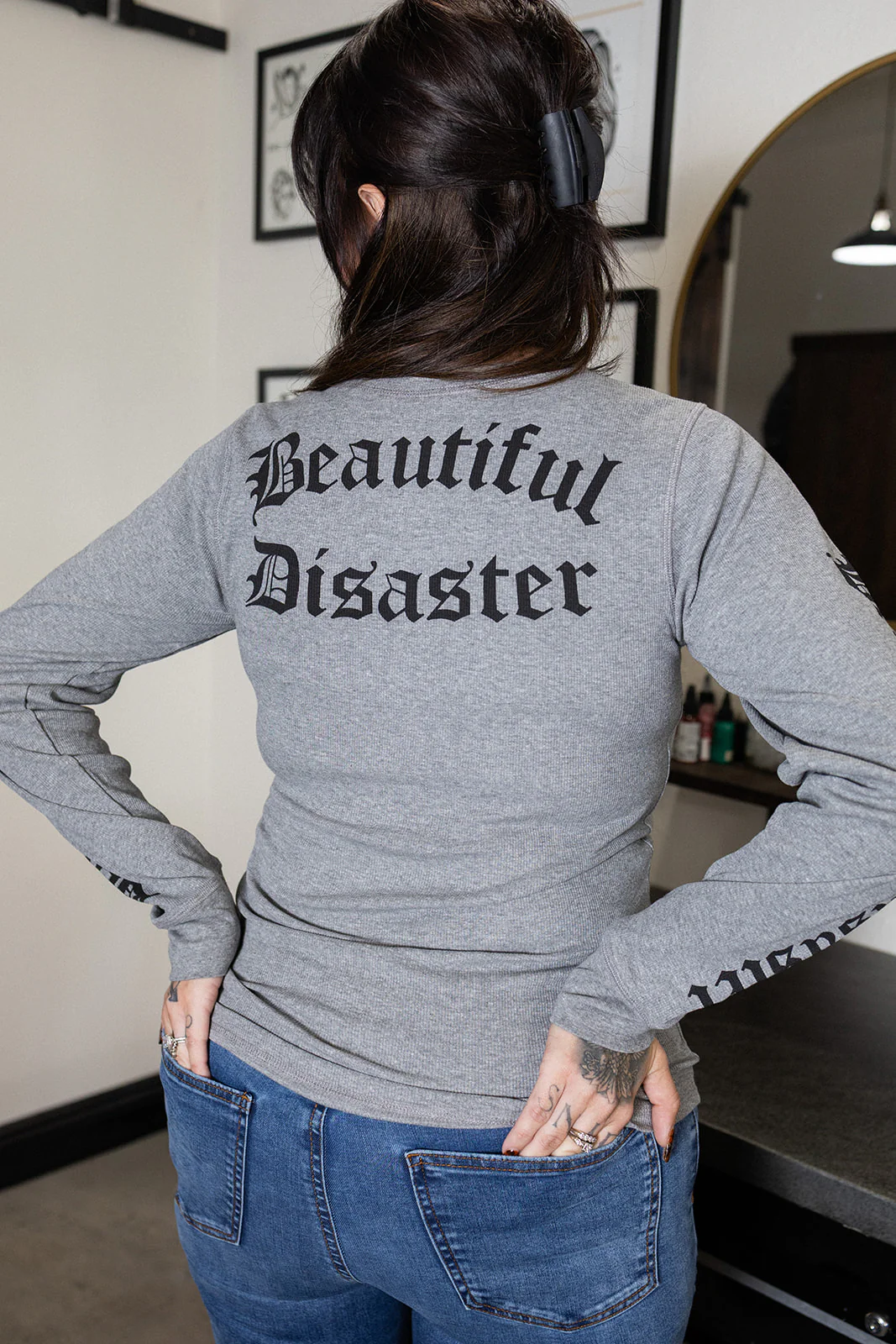 Beautiful Disaster Henley - Gray - Image 7
